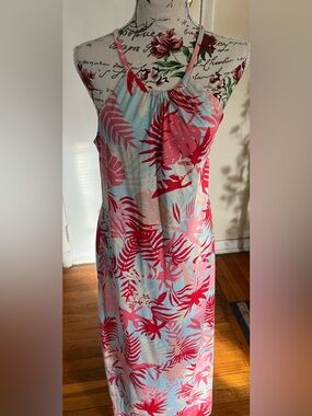 Tropical Pink & Light Blue Sleeveless Shift Dress